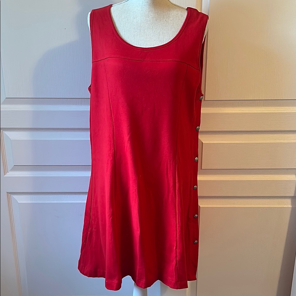 Vibrant Red Sleeveless Dress with Button Detail